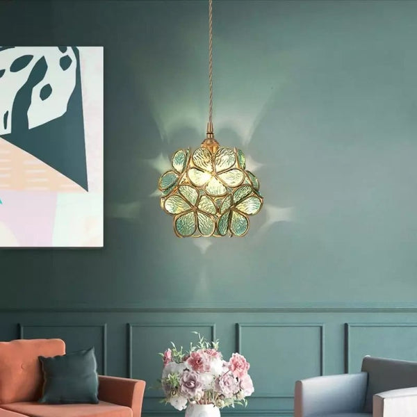 Floyem Flower Hanglamp Glas Messing Goud E27 Eettafel Slaapkamer Vintage Design Hanglamp Bloemvorm | Sansoti