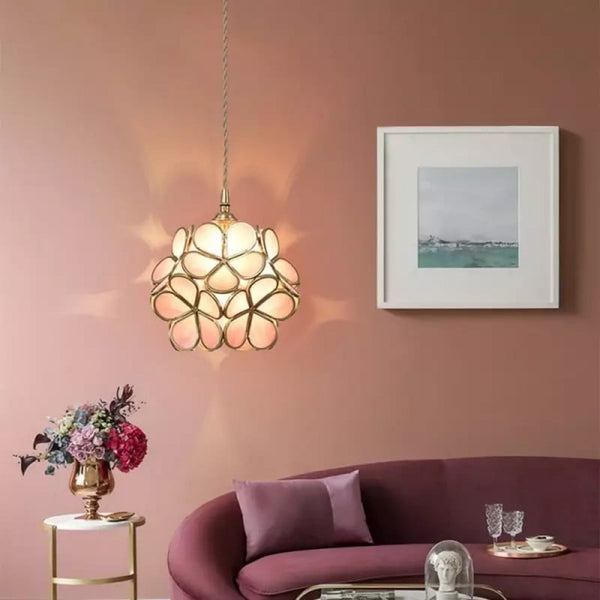Floyem Flower Hanglamp Glas Messing Goud E27 Eettafel Slaapkamer Vintage Design Hanglamp Bloemvorm | Sansoti