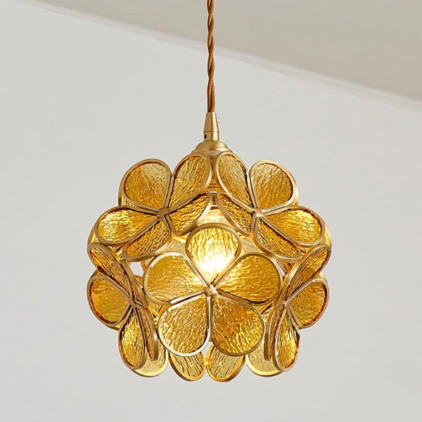 Floyem Flower Hanglamp Glas Messing Goud E27 Eettafel Slaapkamer Vintage Design Hanglamp Bloemvorm | Sansoti