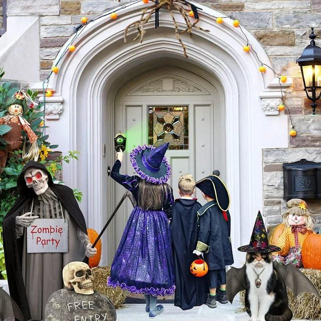 Halloween-Türklingeldekoration mit Augapfelgeräusch und grünem Licht, Touch-Sensor-Wanddekoration für Partys und Horror-Themen | Sansoti