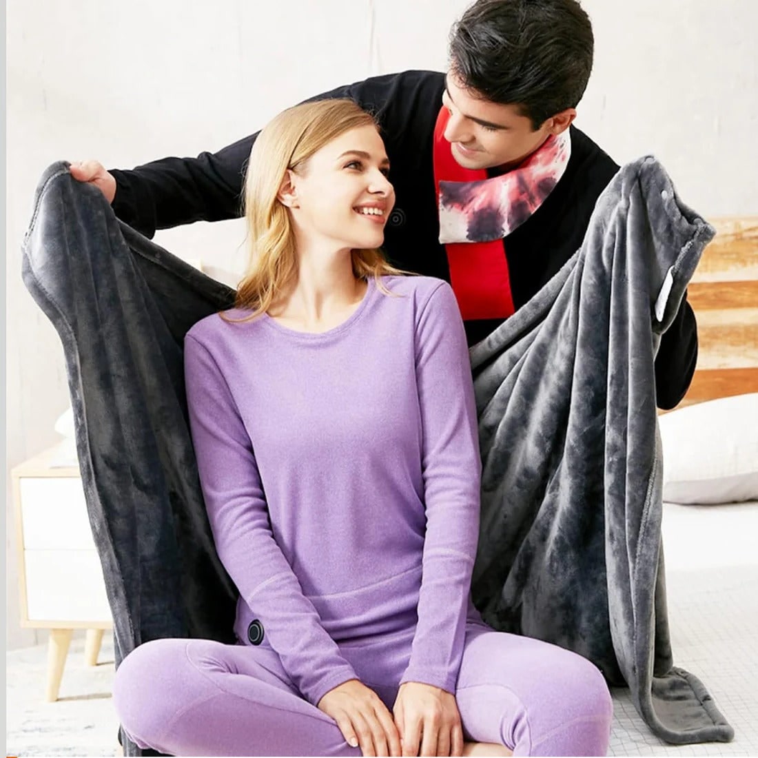 Verwarmbare Fleece Cape met Rits USB Aansluiting Draagbaar Donkergrijs Zachte Deken Poncho Omslagdoek | Sansoti