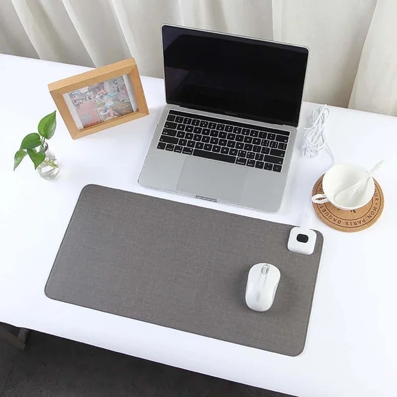 Heated Desk Mat with Temperature Control, Linen Texture, Rounded Corners for Office and Home Workspaces | Sansoti
