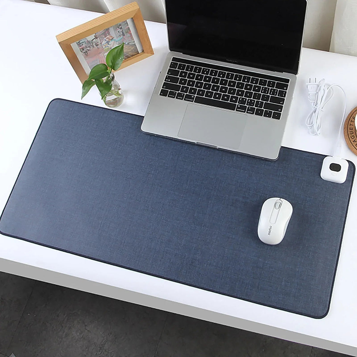 Heated Desk Mat with Temperature Control, Linen Texture, Rounded Corners for Office and Home Workspaces | Sansoti
