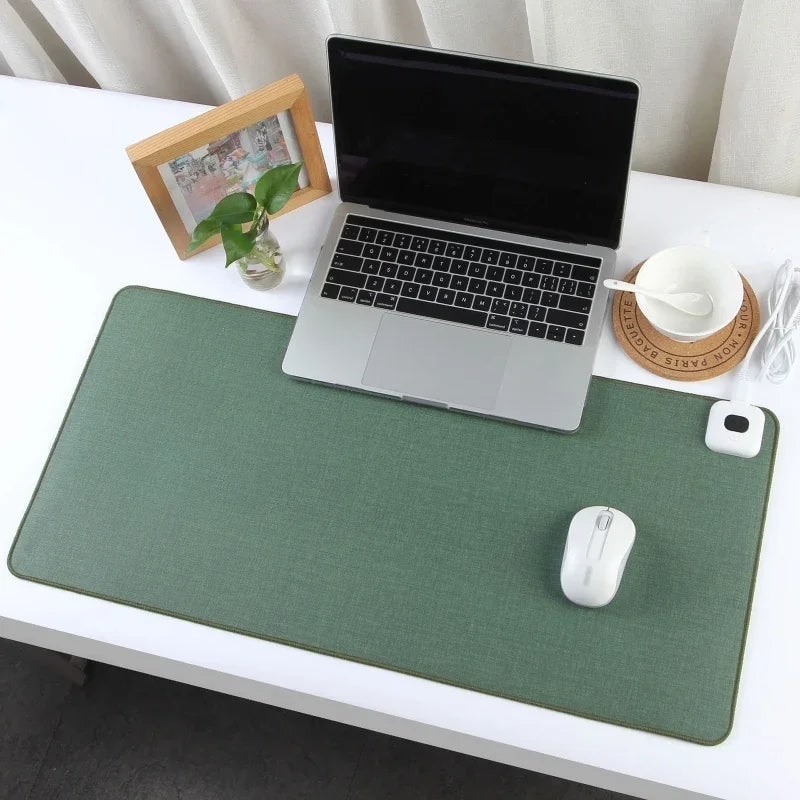 Heated Desk Mat with Temperature Control, Linen Texture, Rounded Corners for Office and Home Workspaces | Sansoti