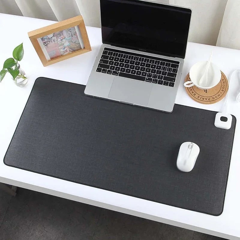 Heated Desk Mat with Temperature Control, Linen Texture, Rounded Corners for Office and Home Workspaces | Sansoti