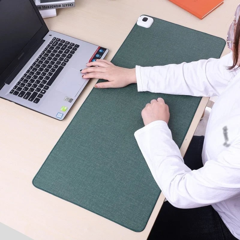 Heated Desk Mat with Temperature Control, Linen Texture, Rounded Corners for Office and Home Workspaces | Sansoti