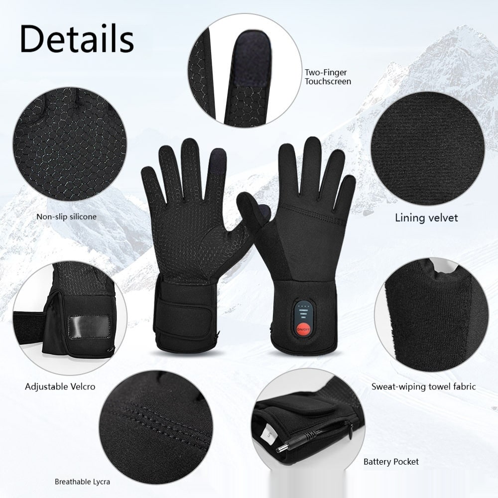 Beheizbare Winterhandschuhe mit Touchscreen-Fingerspitzen, verstellbarem Handgelenkband und thermischer Wärme - Sansoti