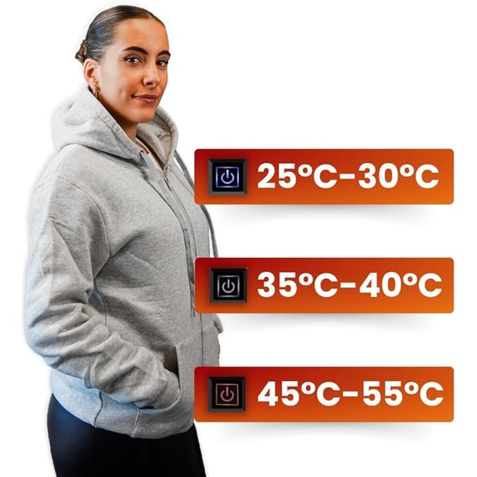 Beheizter Hoodie mit USB-Anschluss und verstellbaren Heizzonen für Arbeiten im Freien, Camping, Wandern und den Winter | Sansoti