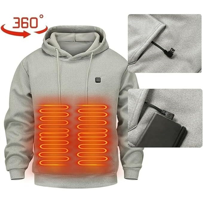 Beheizter Hoodie mit USB-Anschluss und verstellbaren Heizzonen für Arbeiten im Freien, Camping, Wandern und den Winter | Sansoti