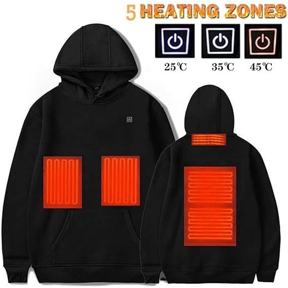 Beheizter Hoodie mit USB-Anschluss und verstellbaren Heizzonen für Arbeiten im Freien, Camping, Wandern und den Winter | Sansoti