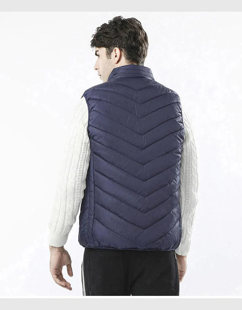 Heatable Thermal Vest Windproof & Waterproof 5 Heating Zones Three Temperature Settings Black Blue | Sansoti