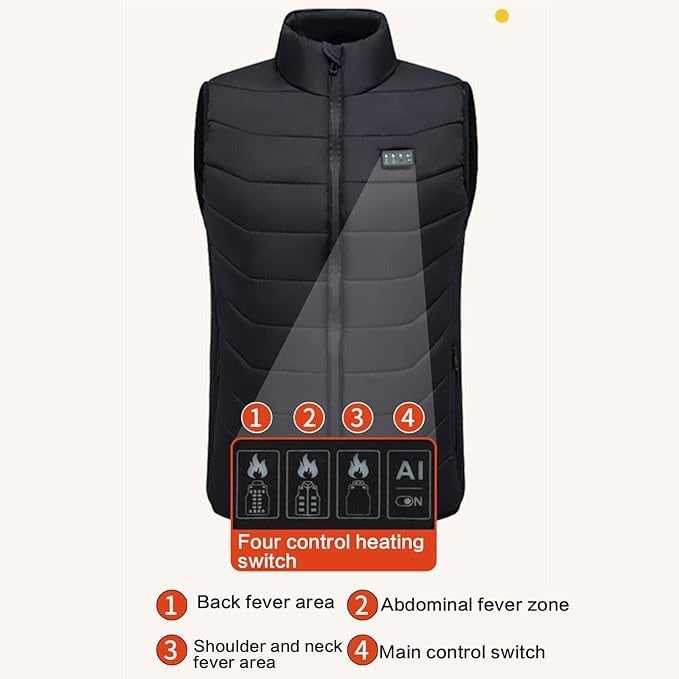 Beheizbare Weste Aufladbar USB Mehrere Heizzonen Wattiert Winddicht Unisex Bodywarmer Outdoor | Sansoti
