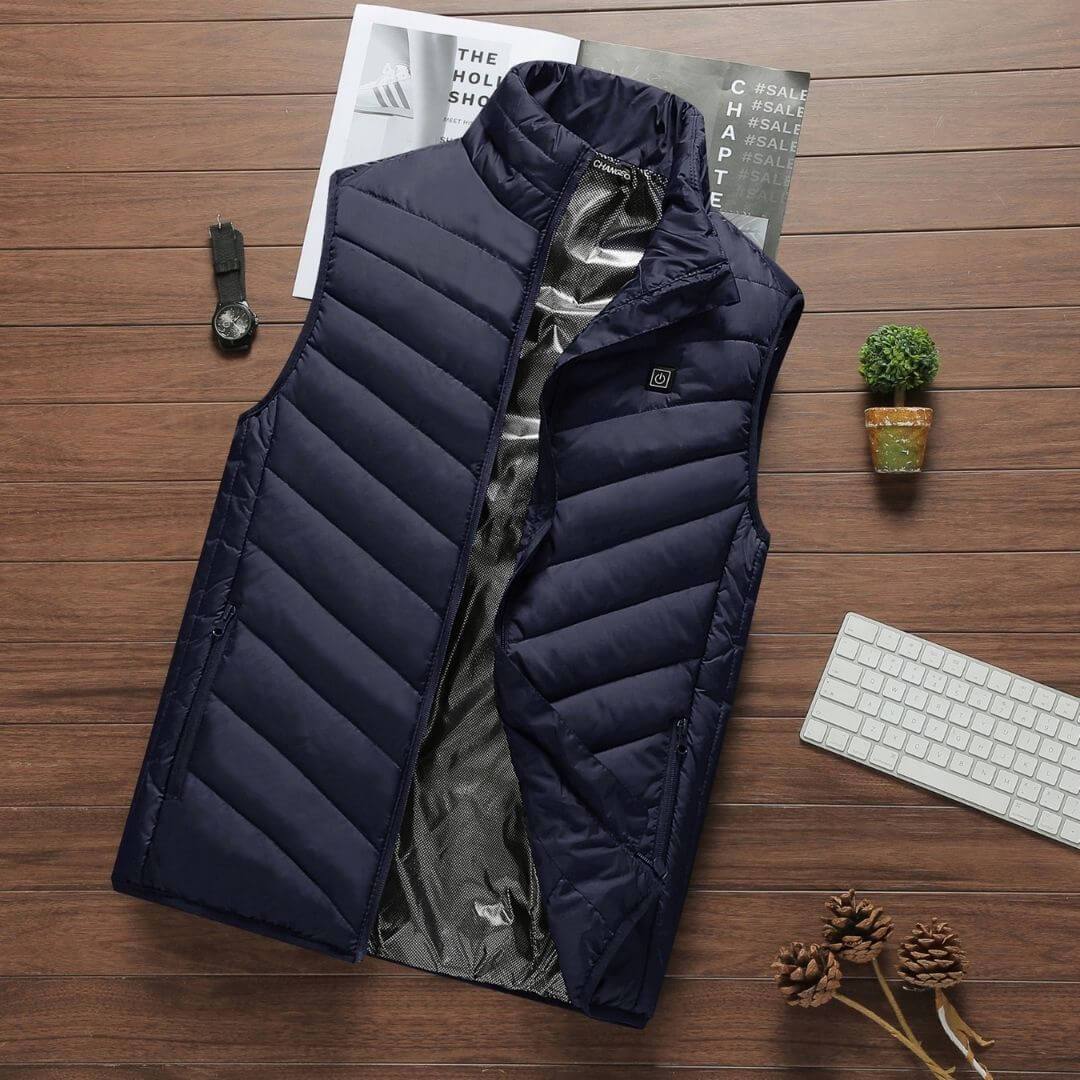 Heatable Thermal Vest Windproof & Waterproof 5 Heating Zones Three Temperature Settings Black Blue | Sansoti