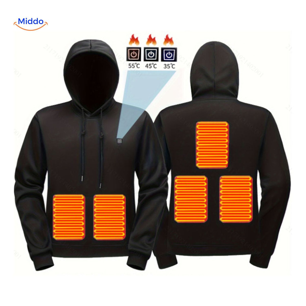 Beheizter Hoodie mit USB-Powerbank, 3 Wärmestufen, für drinnen und draußen, elastisch, bequem, lässig, Unisex-Pullover | Sansoti
