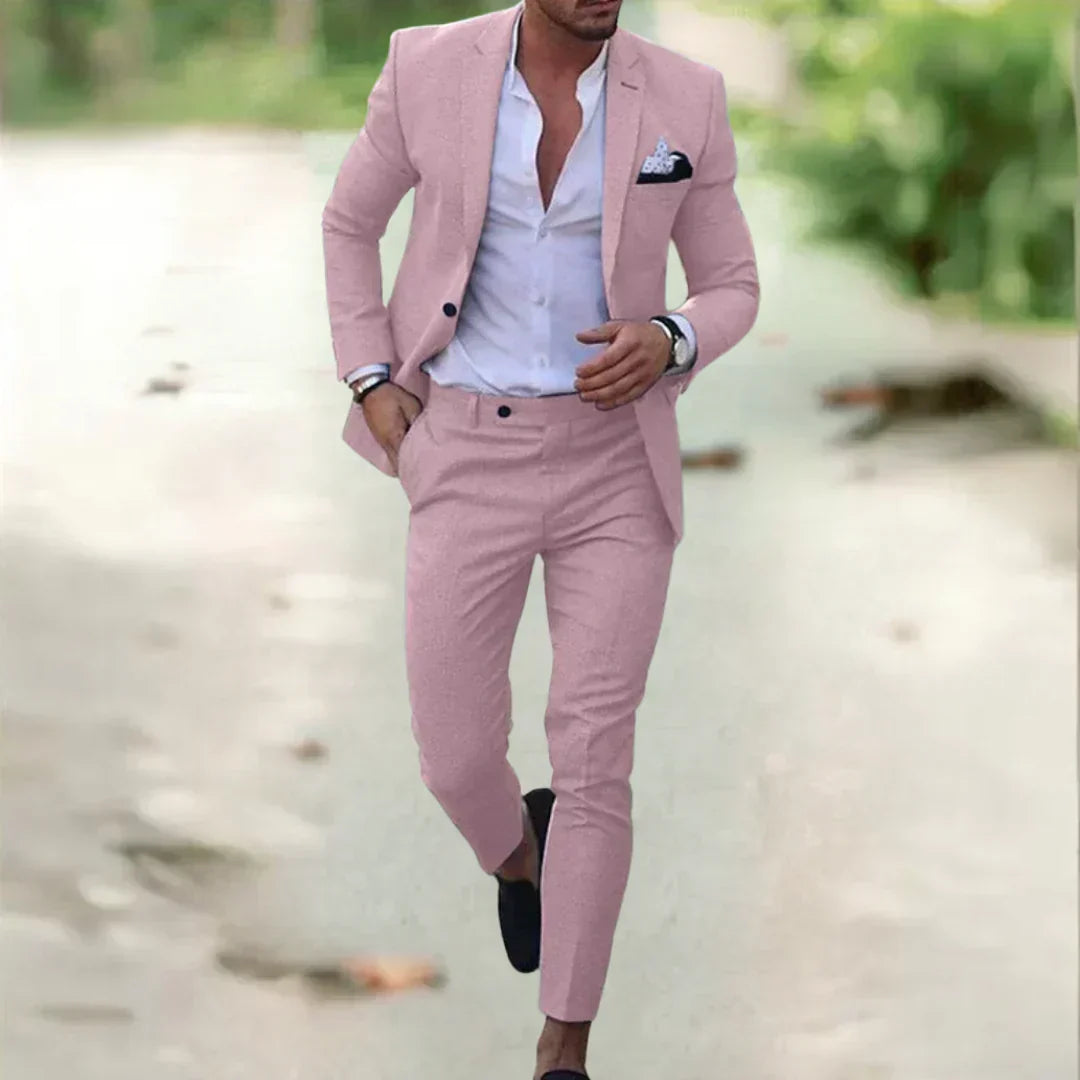 Two-Piece Linen Men's Suit Slim Fit Summer Wedding Business Comfortable Breathable 70% Linen 30% Cotton | Sansoti