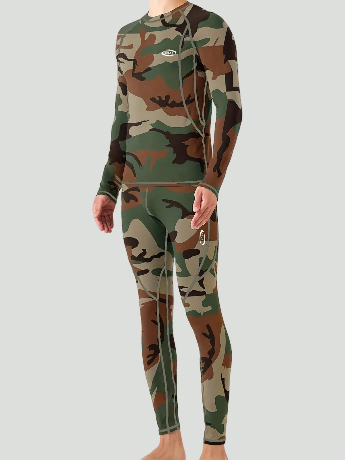 Thermische Herenset Lange Mouwen Fleecegevoerd Camouflage Basislaag Sportkleding Winter Outdoor Activewear | Sansoti