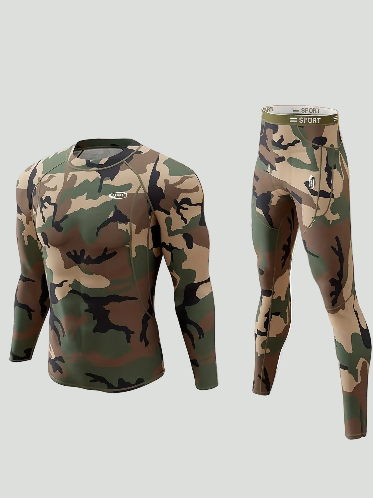 Thermische Herenset Lange Mouwen Fleecegevoerd Camouflage Basislaag Sportkleding Winter Outdoor Activewear | Sansoti
