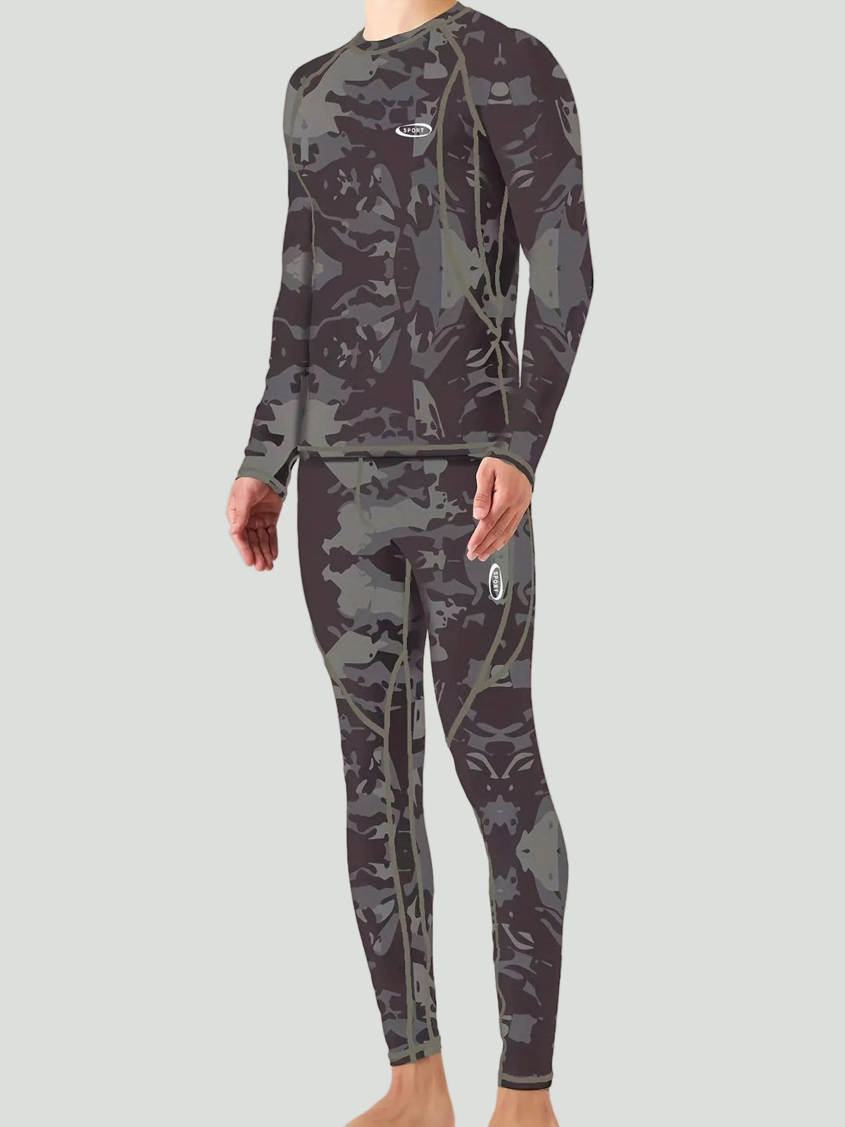 Thermische Herenset Lange Mouwen Fleecegevoerd Camouflage Basislaag Sportkleding Winter Outdoor Activewear | Sansoti