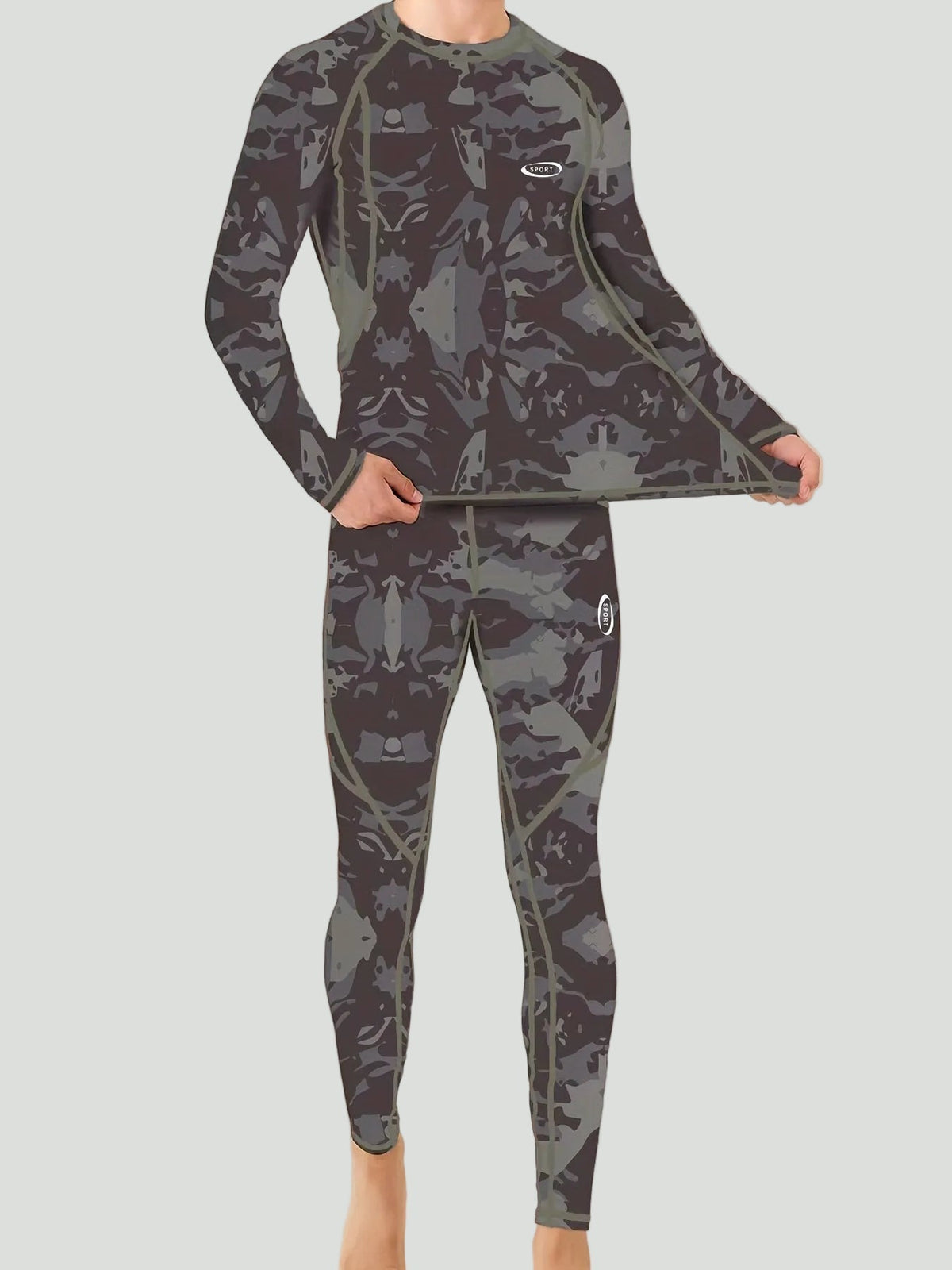 Thermische Herenset Lange Mouwen Fleecegevoerd Camouflage Basislaag Sportkleding Winter Outdoor Activewear | Sansoti