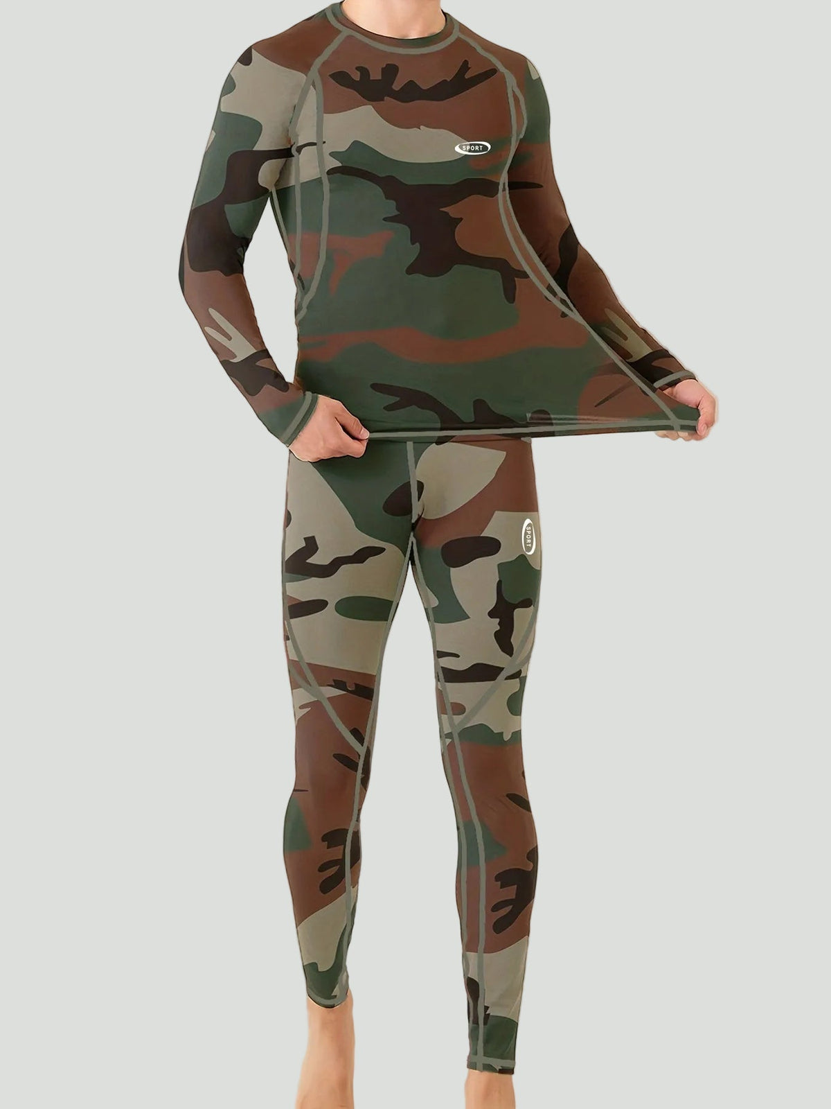 Thermische Herenset Lange Mouwen Fleecegevoerd Camouflage Basislaag Sportkleding Winter Outdoor Activewear | Sansoti