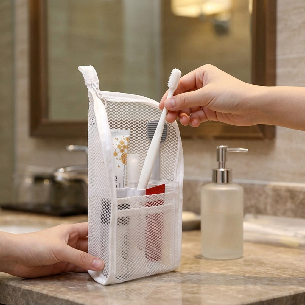 Staande Reistoilettas – Zelfstandige Travel Organizer met Verdelers voor Tandenborstel, Tandpasta en Accessoires | Sansoti