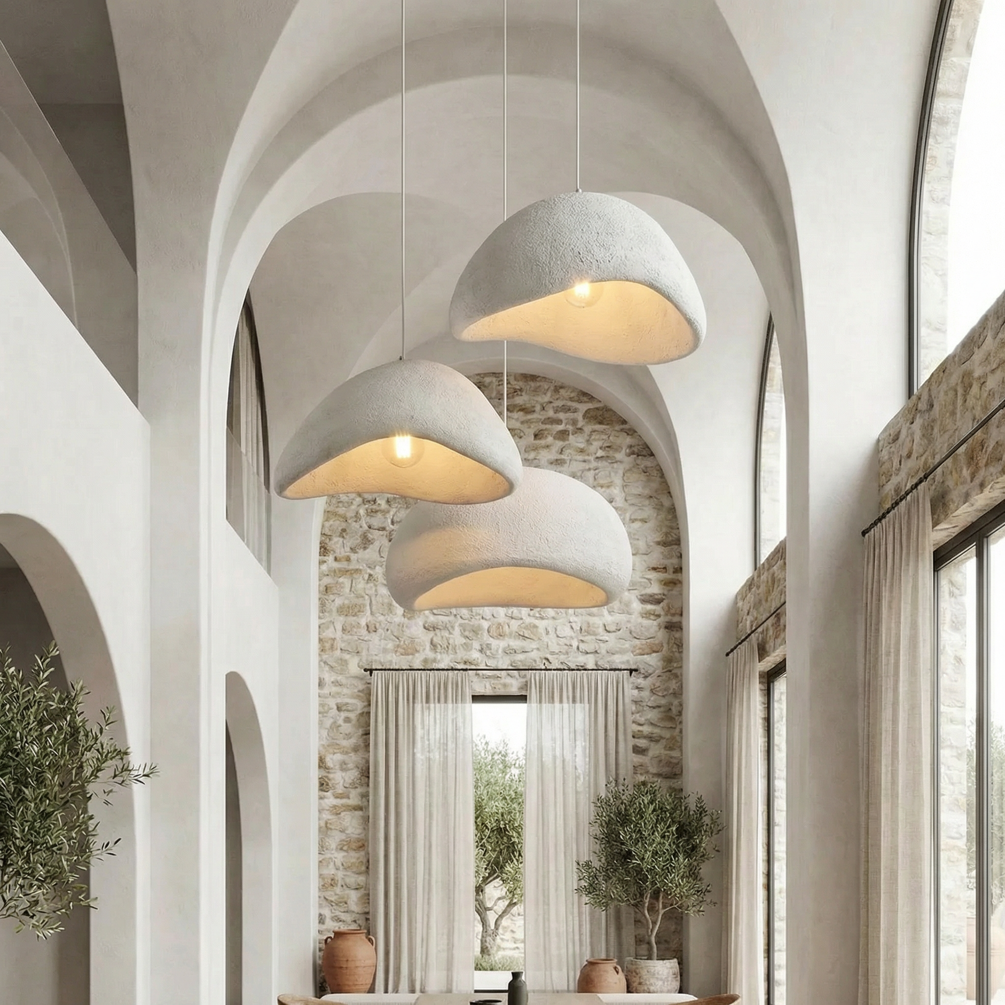 Minimalistische Hanglamp met Natuurlijke Textuur en Warm Sfeerlicht voor Eetkamer en Woonkamer | Sansoti