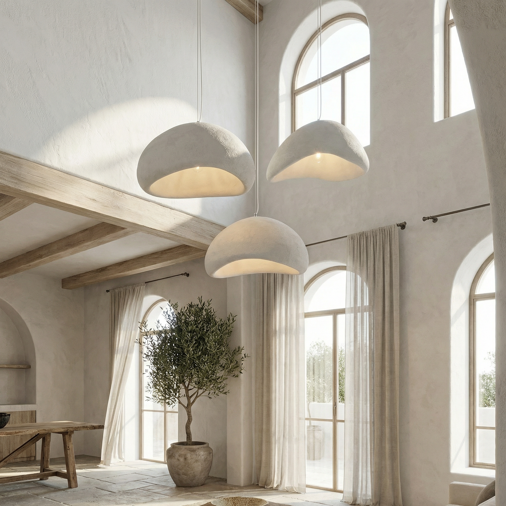 Minimalistische Hanglamp met Natuurlijke Textuur en Warm Sfeerlicht voor Eetkamer en Woonkamer | Sansoti