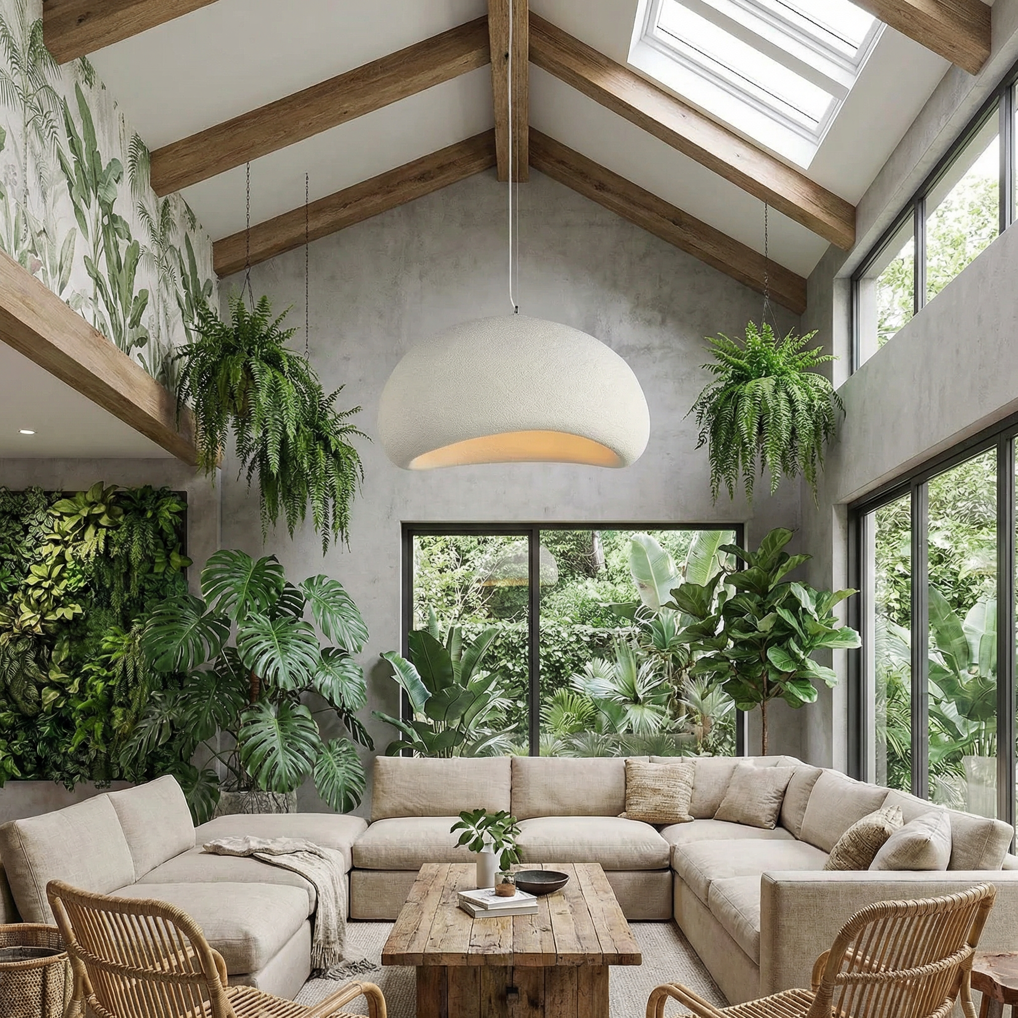 Minimalistische Hanglamp met Natuurlijke Textuur en Warm Sfeerlicht voor Eetkamer en Woonkamer | Sansoti