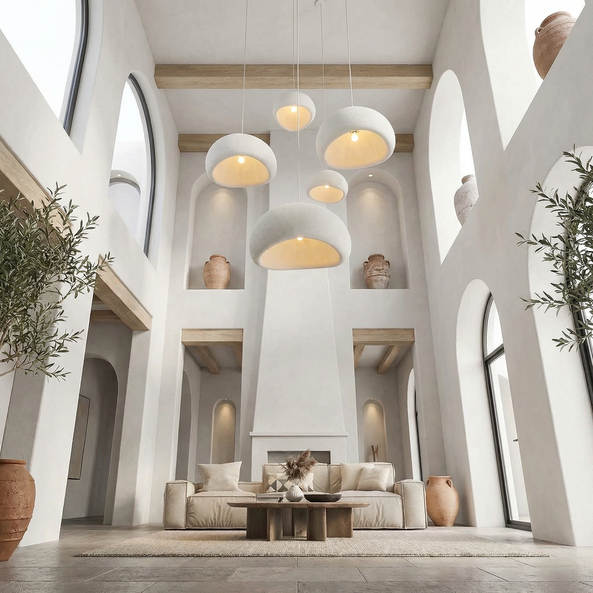 Minimalistische Hanglamp met Natuurlijke Textuur en Warm Sfeerlicht voor Eetkamer en Woonkamer | Sansoti