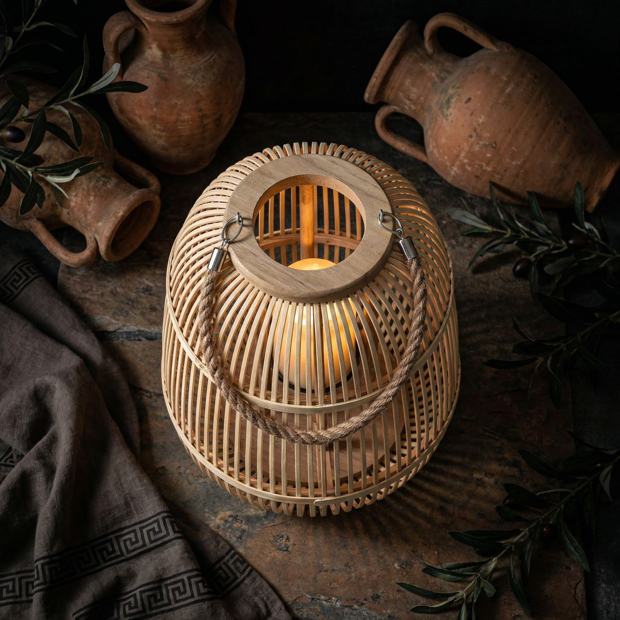 Rotan Lantaarn met Vlamloze Kaars Tuindecoratie LED Verlichting Tuin Balkon Terras Windlicht | Sansoti