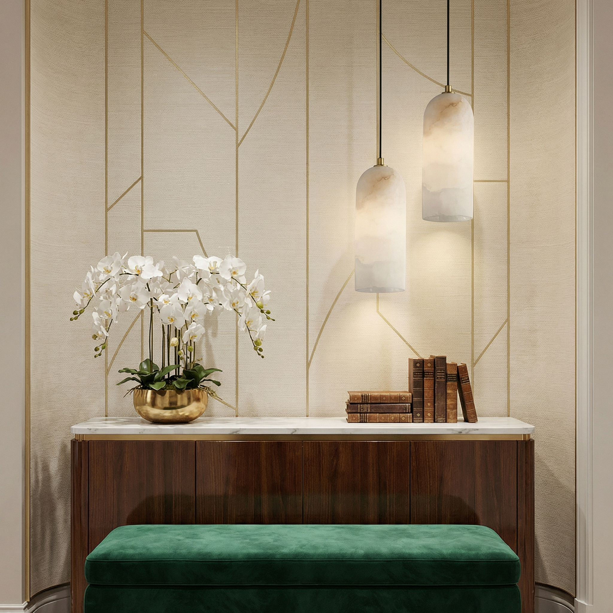 Marmeren Hanglamp met Koperen Afwerking – Moderne Scandinavische Verlichting | Sansoti