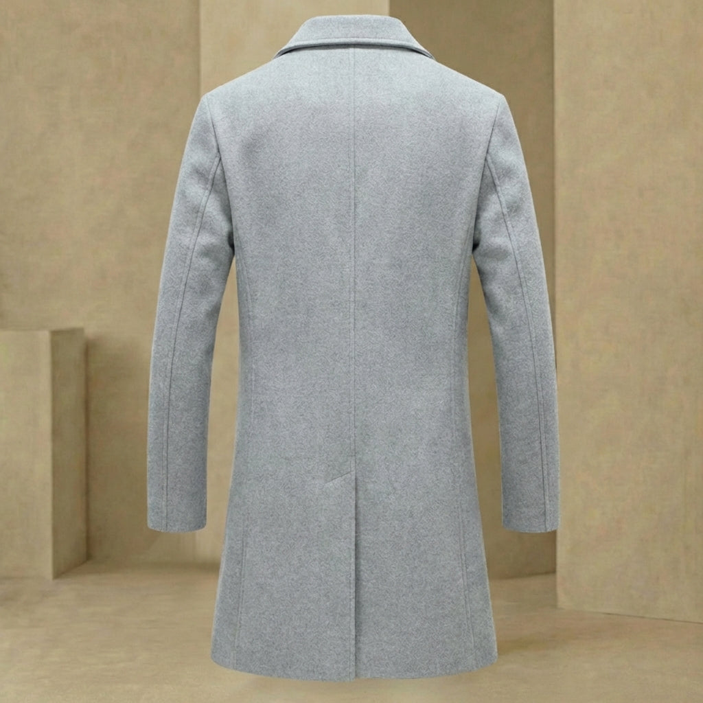 Męski zimowy płaszcz wełniany Regular Fit czarny szary beżowy formalny casualowy płaszcz o dopasowanej sylwetce, ciepły i elegancki | Sansoti