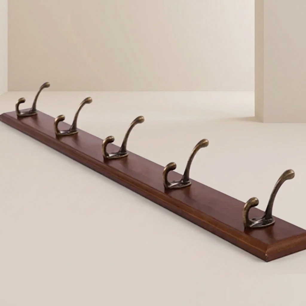 Wandkapstok Massief Hout 4-5 Haken Wit Beige Bruin Muurmontage | Kapstok Gang Hal Slaapkamer | Skandinavische Houten Kapstok | Sansoti