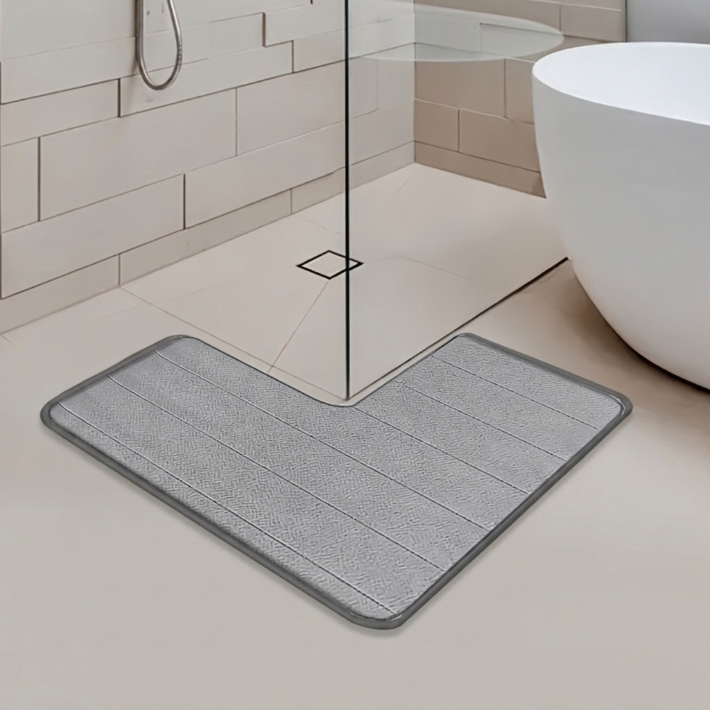 L-Vormige Badmat Antislip Wasbaar Zachte Badkamermat Grijs Zwart Beige Blauw | Sansoti