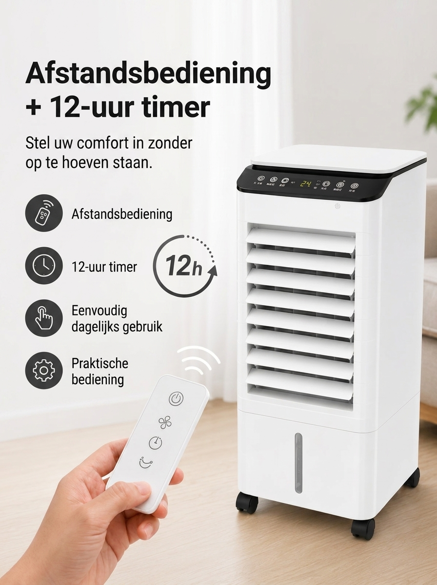 Draagbare Mobiele Aircooler 3-in-1 met 7L Watertank en Afstandsbediening – Energiezuinige Luchtbevochtiger met Timer voor Thuis en Kantoor | Sansoti