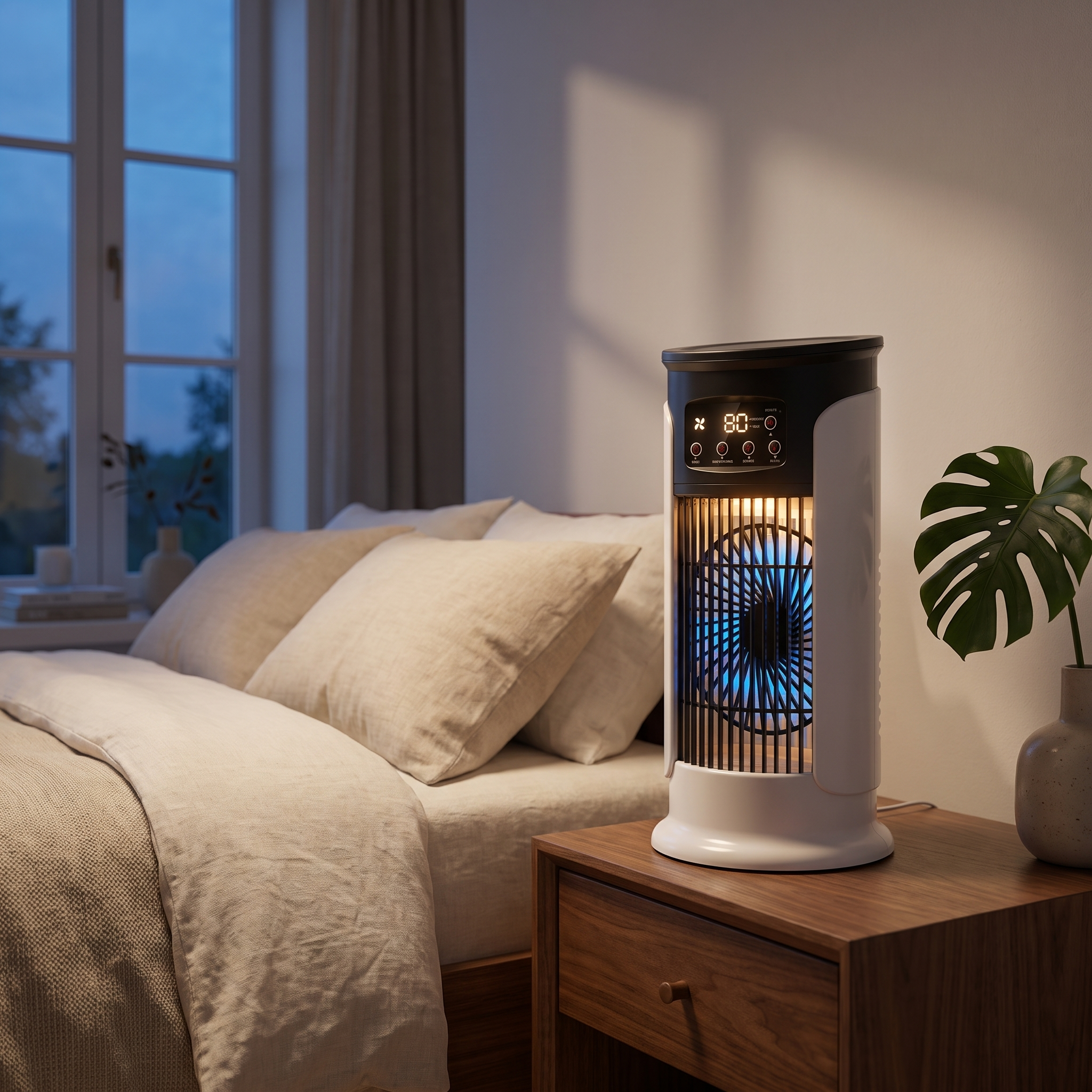 3-in-1 Torenventilator Aircoeler Stille Bediening 6 Snelheden Bevochtigingsfunctie LED Sfeerverlichting Compacte Ruimtekoeling Slaapkamer Kantoor Woonkamer | Sansoti