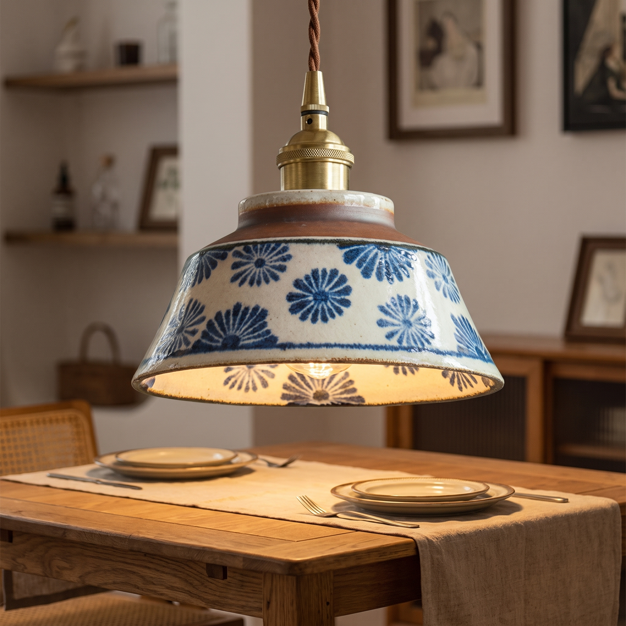 Hanglamp eettafel keramiek handgeschilderd | Sansoti