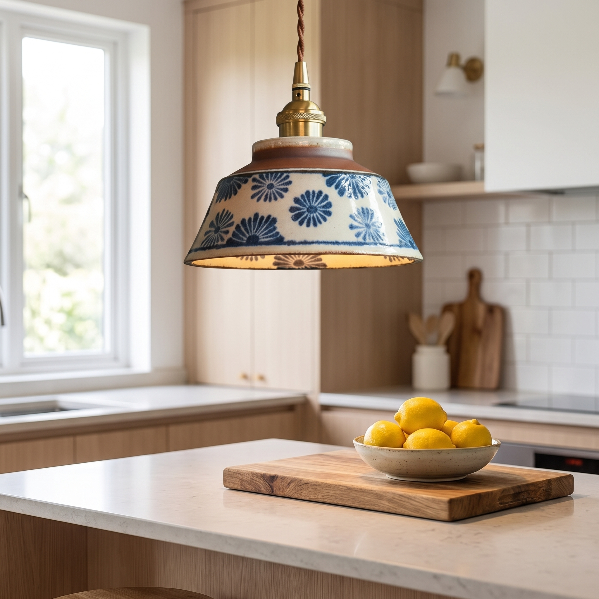 Hanglamp keukeneiland keramiek koperen fitting | Sansoti
