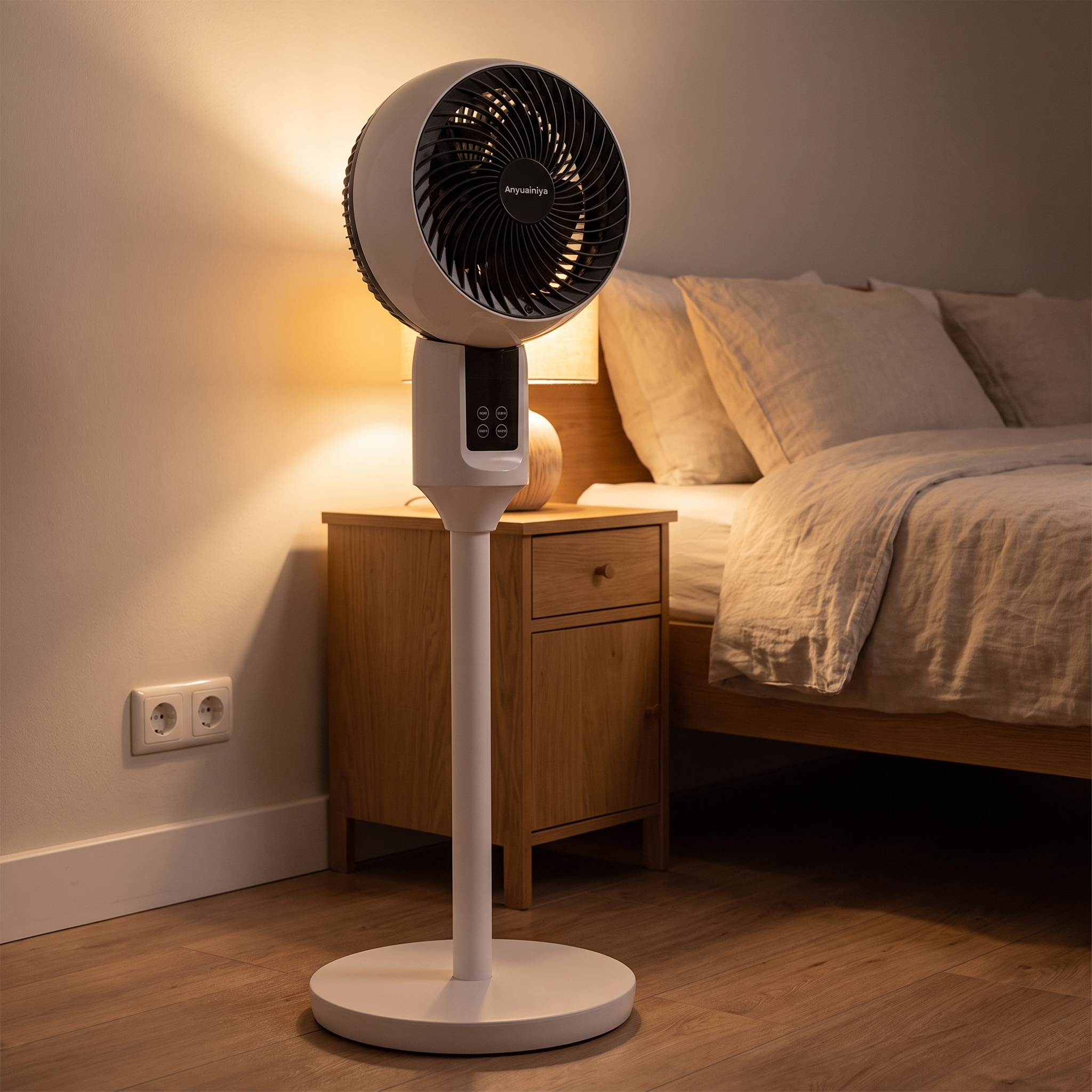 Stille ventilator naast het bed in de slaapkamer | Sansoti