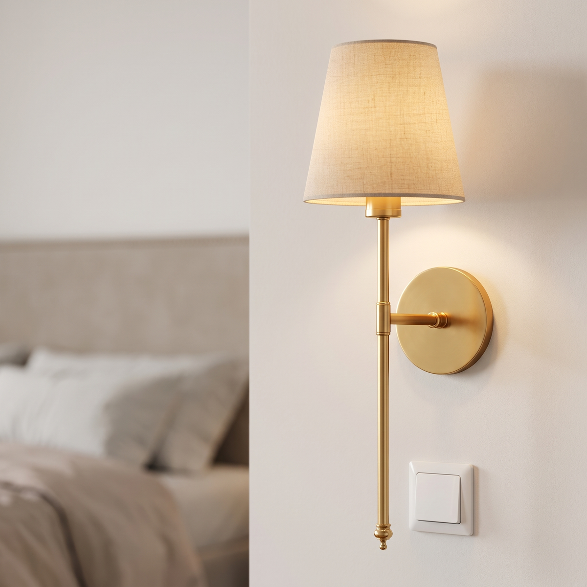 Wandlamp zonder boren met 3M kleefstrip naast het bed