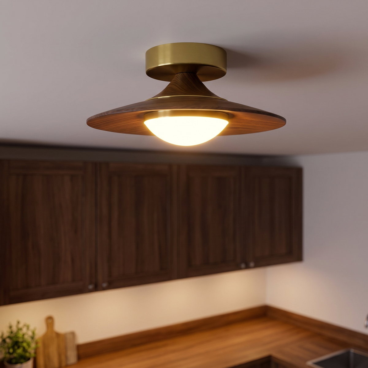 Dimbare opbouw plafondlamp 23,9 cm boven een keukenwerkblad