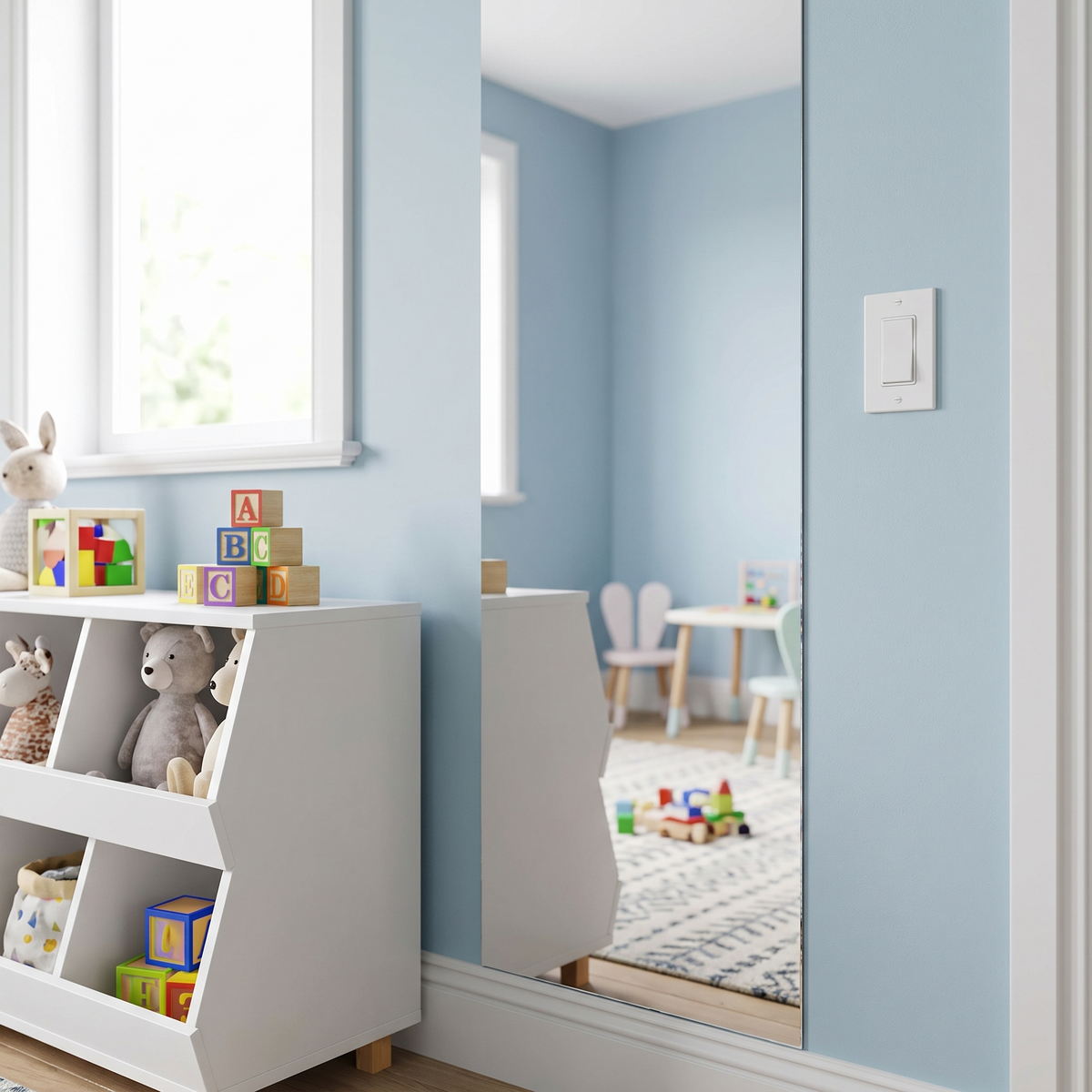 Spiegelfolie op de muur van een kinderkamer