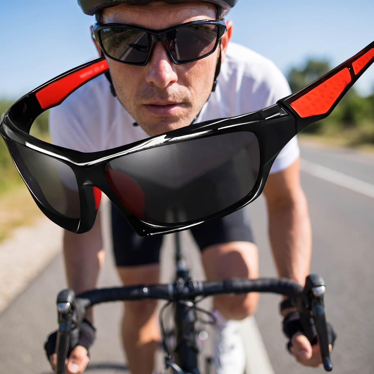 Fietser met gepolariseerde sportbril