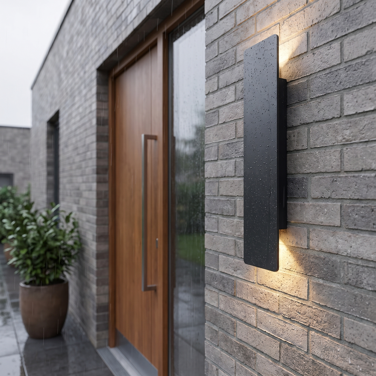 Buitenwandlamp IP65 60 cm op gevel in de regen
