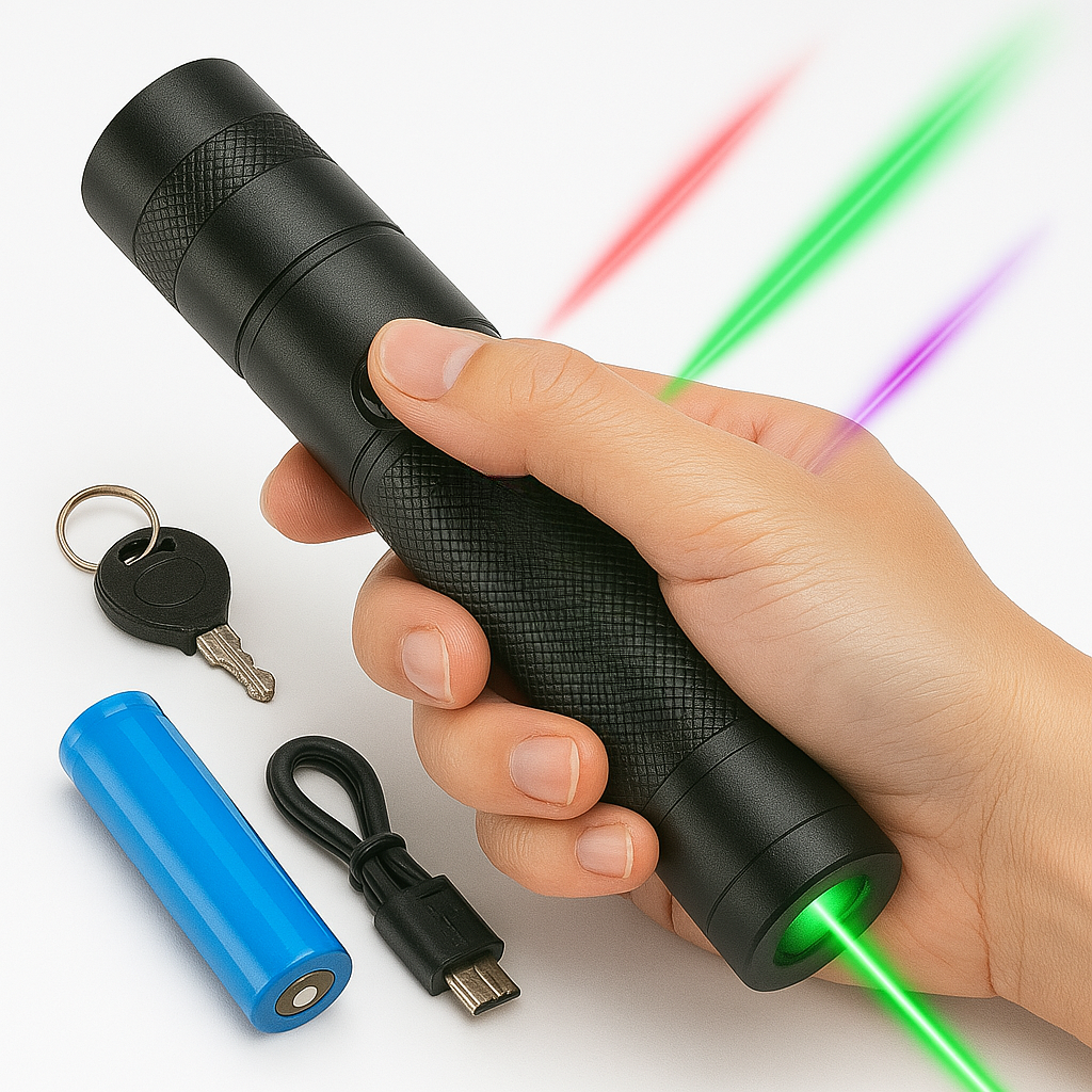 Powerful Laser Pointer Flashlight with Adjustable Focus and USB Rechargeable – Range up to 10,000 Meters | Sansoti