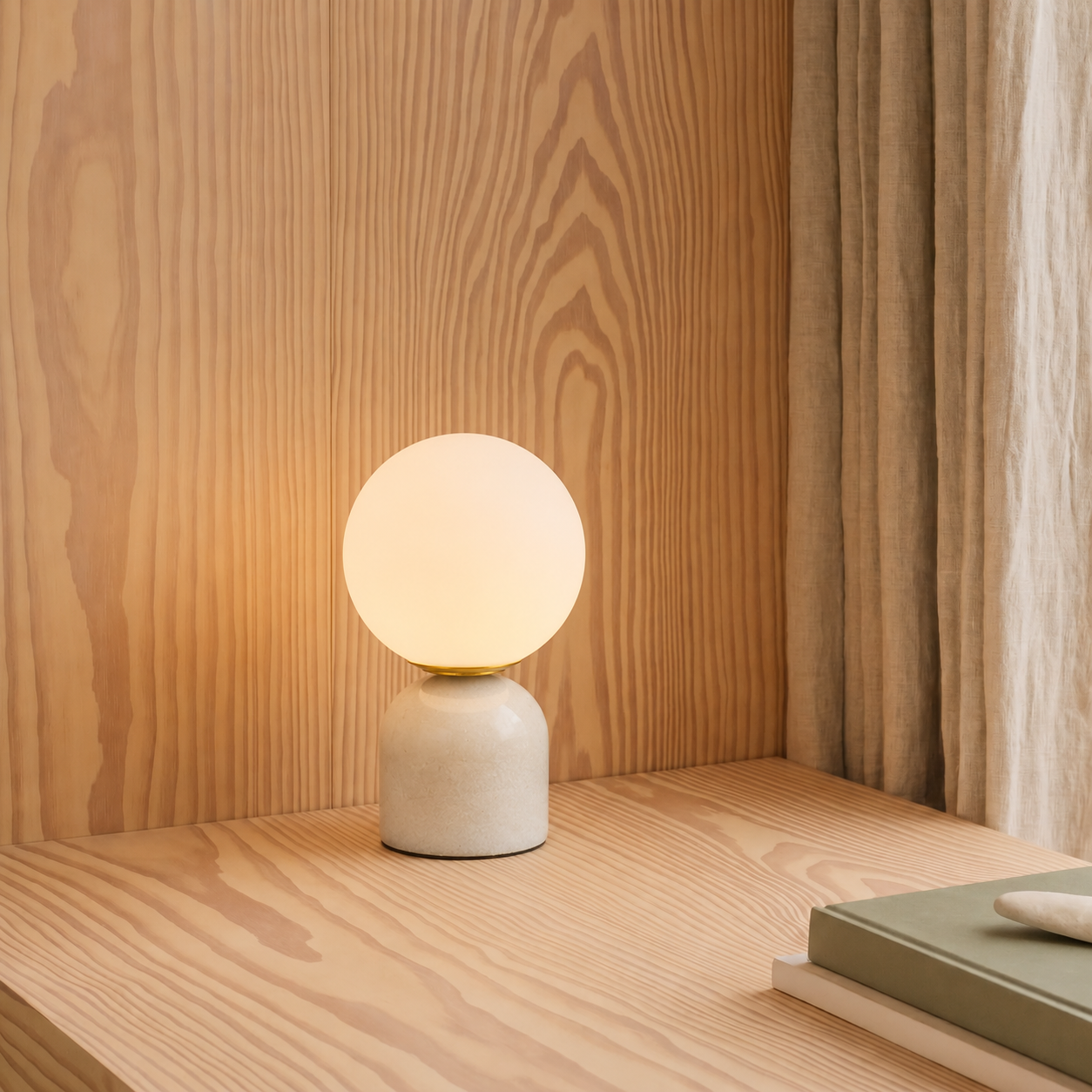 Tafellamp met Marmeren Voet en Matglazen Bol - Warm Wit LED 3000K - Scandinavisch Design voor Nachtkastje | Sansoti