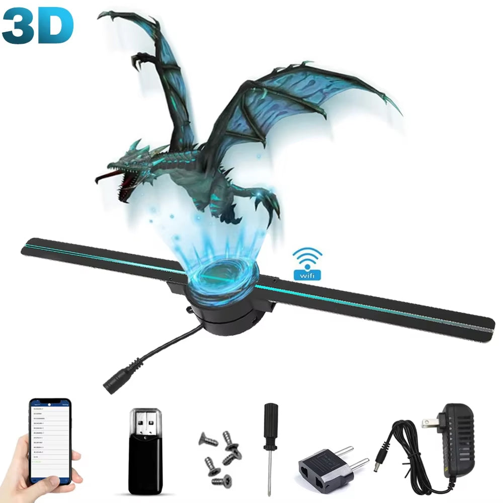 Ventilateur holographique 3D avec écran LED, angle de vision de 176°, commande par application, projection sans fil, écran publicitaire promotionnel | Sansoti