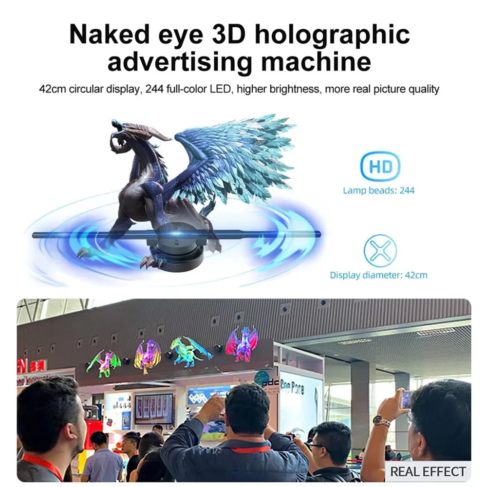 Ventilateur holographique 3D avec écran LED, angle de vision de 176°, commande par application, projection sans fil, écran publicitaire promotionnel | Sansoti