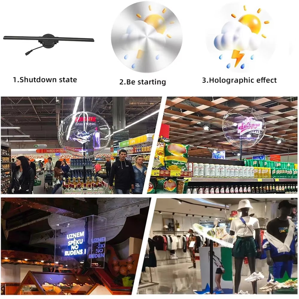 Ventilateur holographique 3D avec écran LED, angle de vision de 176°, commande par application, projection sans fil, écran publicitaire promotionnel | Sansoti