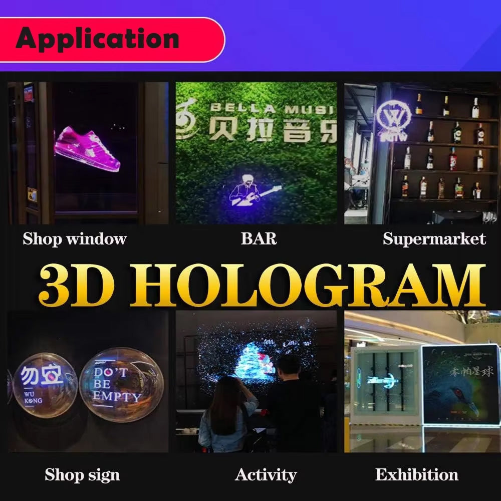 Ventilateur holographique 3D avec écran LED, angle de vision de 176°, commande par application, projection sans fil, écran publicitaire promotionnel | Sansoti
